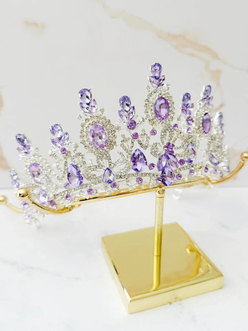 Silver Purple Crystal Butterfly Tiara Crown Wedding Quinceanera Pageant Prom